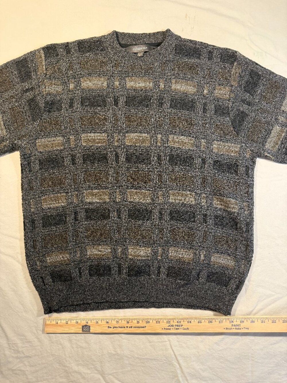 Croft & Barrow Mens XL Gray Brown Textured Grid Crewneck Sweater Holiday Gift